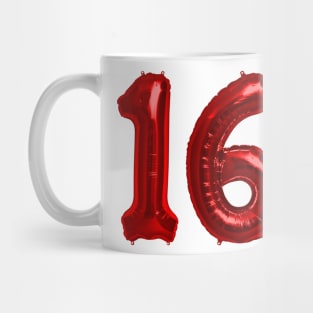 Bright Red 16th Birthday Metallic Helium Balloons Numbers Mug